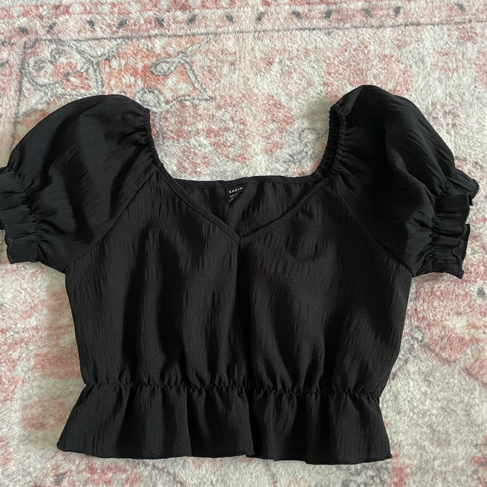 Elegant Black Puff Sleeve Top
